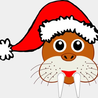 Walrus 001 Head Cartoon Brown with Santa hat Thumbnail